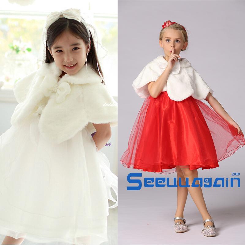 ❥☀✿SEEKids Baby Girls Faux Mink Fur Shawl Cape Weddings Wrap Cape Evening Coat White