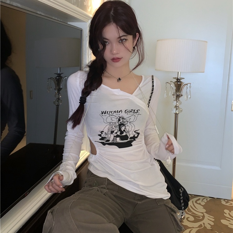 SUXI Áo Thun Tay Dài Dáng Ôm In Chữ Thời Trang Quyến Rũ Cho Nữ