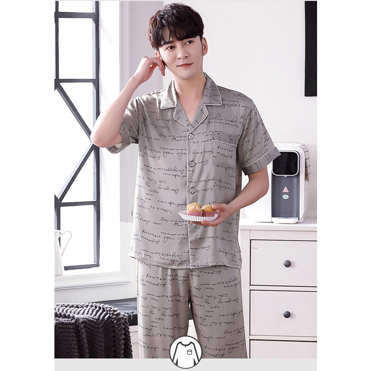 NG2112 Bộ pyjama nam chất lụa ngắn tay hàng nhập