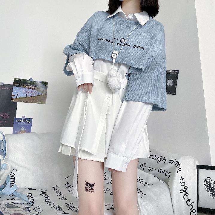 Áo Sơ Mi Dáng Rộng Họa Tiết Màu Nhuộm Phong Cách Nhật Bản Thời Trang Mùa Thu Cho Nữ