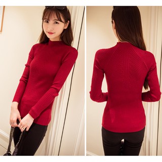 Áo len gân nữ, cổ 3 phân, chất liệu cao cấp mềm mại và mịn tay, không xù, ôm sát cơ thể, nhiều màu sắc [ Quảng Châu ]