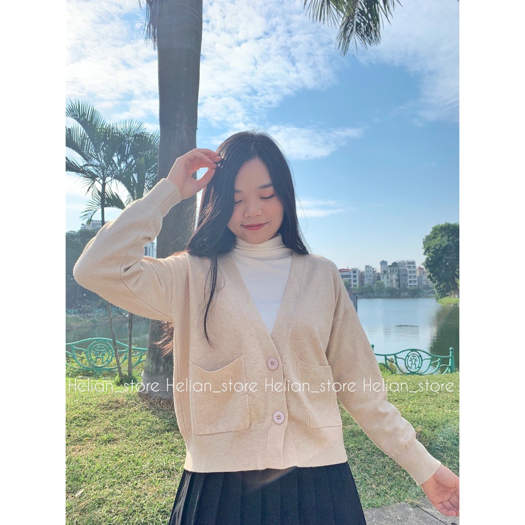 Áo cardigan ngắn chất mềm mịn đỏ đô đỏ gạch nâu be đen