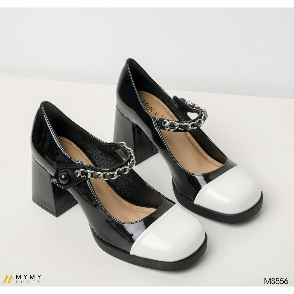Giầy cao gót nữ đế vuông đế cao 7cm Mary Jane mầu đen, trắng MyMyShoes -  giầy cao gót MS556