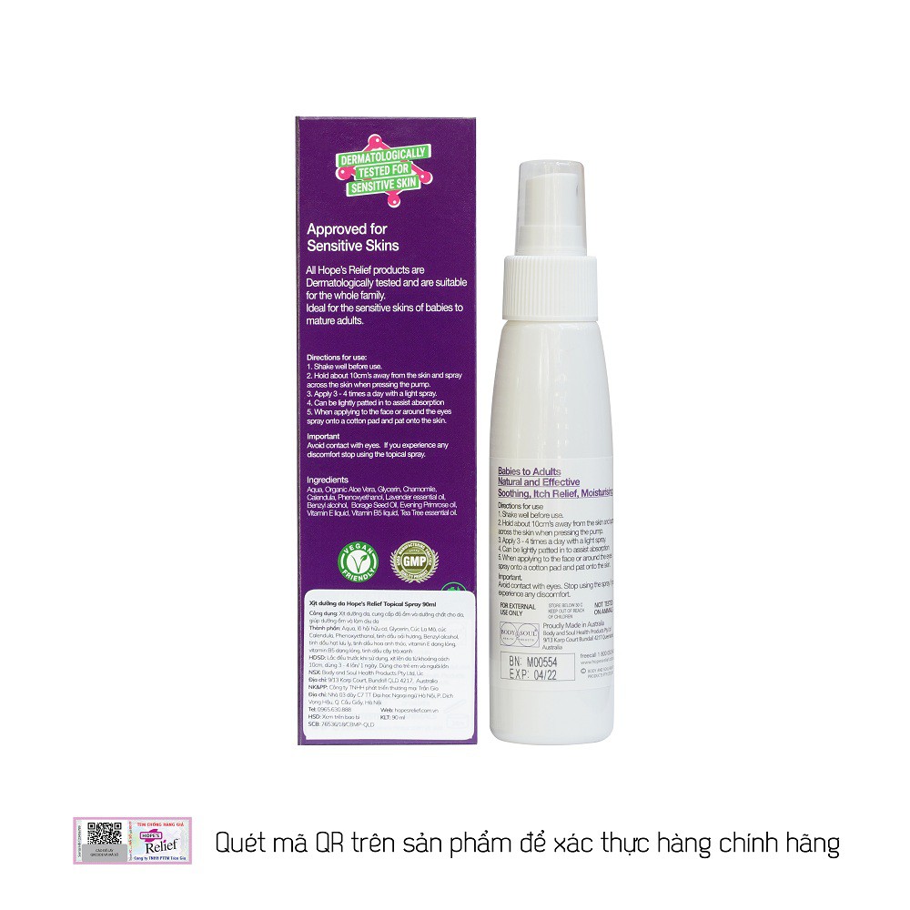 Xịt dưỡng ẩm, giảm ngứa làm dịu da tức thì Hope’s Relief Topical Spray 90ml