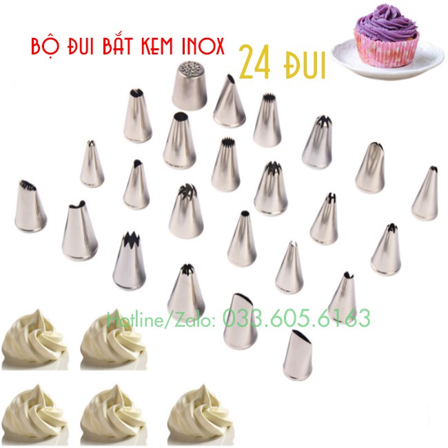 Bộ 24 đui trang trí bánh chất liệu inox bền sạch sẽ, dễ vệ sinh - Dụng cụ pha chế TV