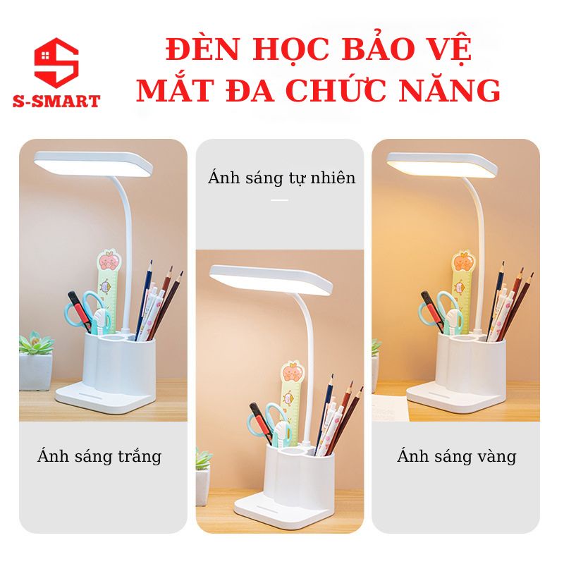 Đèn học chống cận, đèn đọc sách đầu giường, 3 chế độ sáng, ánh sáng tự nhiên, ánh sáng vàng, tặng dây sạc