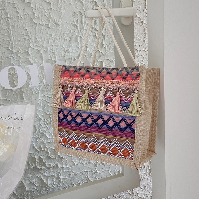 Túi cói mini tua rua, túi cói nhỏ đi biển chụp ảnh decor