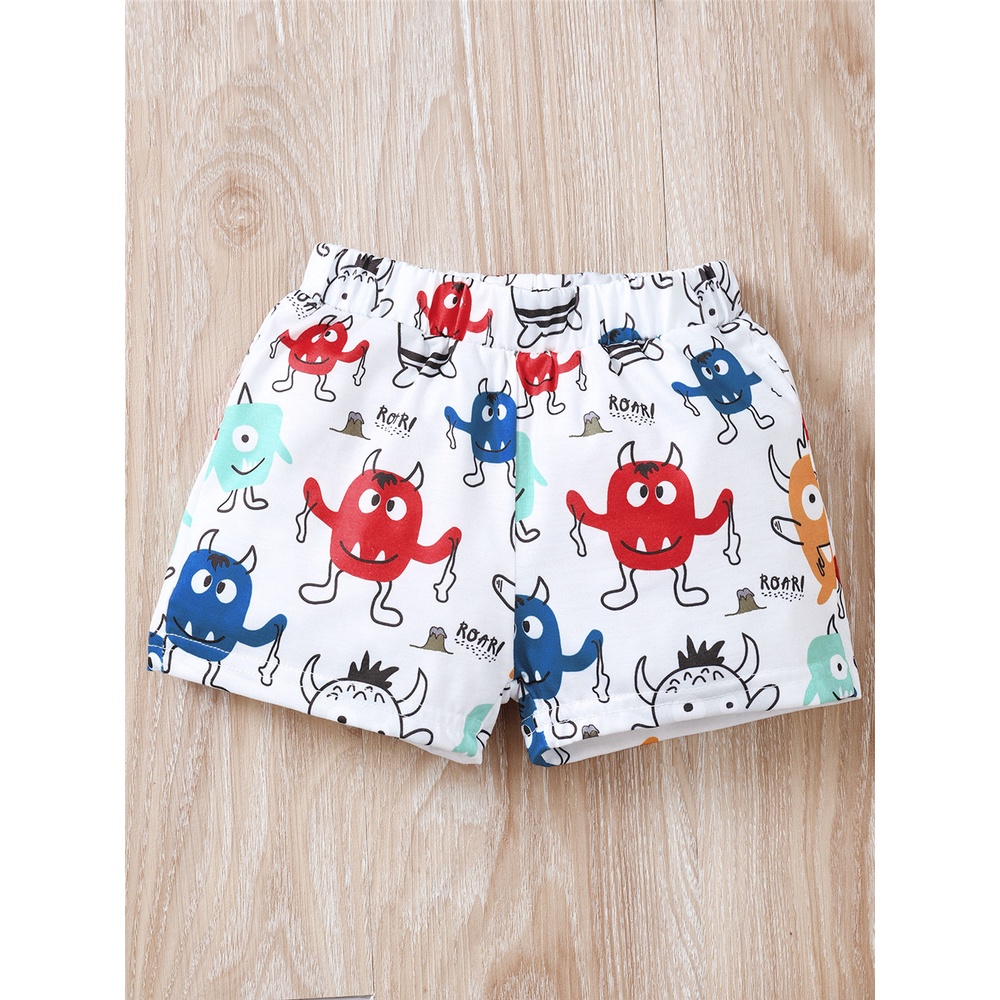 Set Đồ Mùa Hè 2 Món Gồm Áo Thun Tay Cộc + Quần Ngắn In Họa Tiết Vui Nhộn Cho Bé Trai 0-2 Tuổi