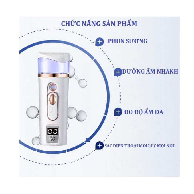 Máy Xịt Khoáng Xông Mặt Nano Mini Loại Đo Độ Ẩm Da 2019