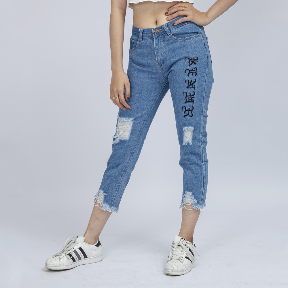 Quần Jean Nữ Begy Chữ Thái Chân Tua Màu Xanh Trung Bình Co Giãn Thời Trang Cao Cấp Giãn QR08. BOBA_SHOP1 | BigBuy360 - bigbuy360.vn