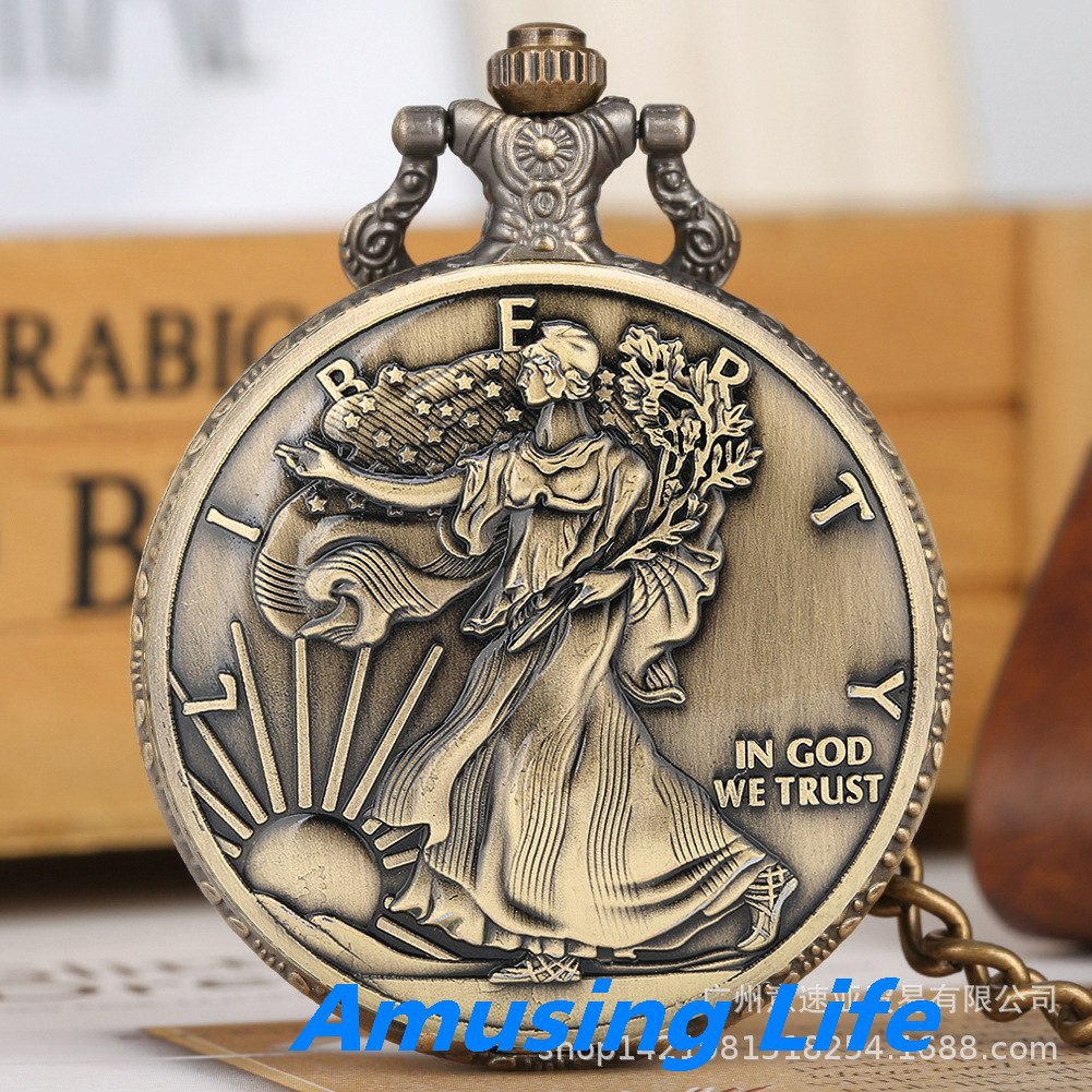 Quartz Pocket Watch Mới Lớn Thạch Anh Đồng Hồ Bỏ Túi Một Ounce American Eagle Xu Họa Tiết Đồng Hồ Bỏ Túi Cổ Tưởng Niệm Đ