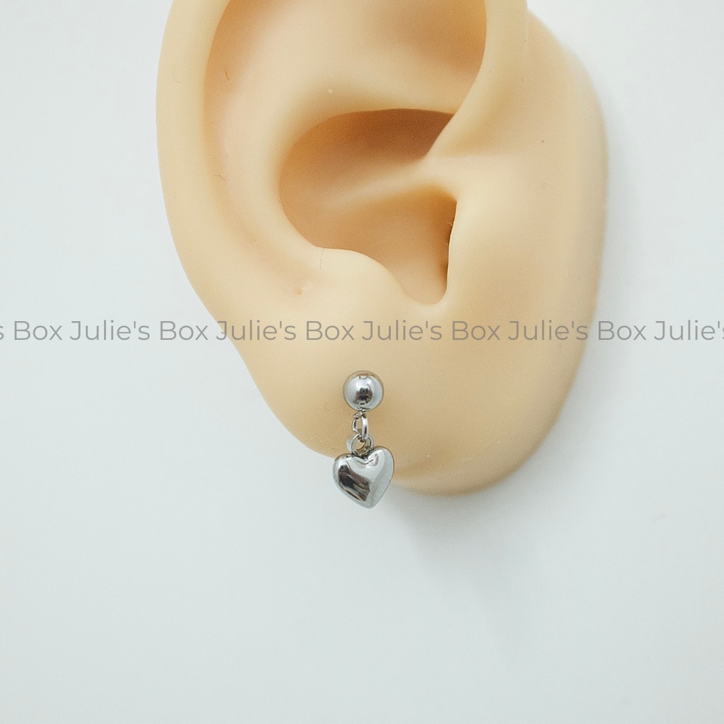 [1 Chiếc] Khuyên Tai Titan Unisex Có Charm Trái Tim Màu Bạc Đuôi Bi Không Gỉ Sét Không Ngứa Bông Tai Julies Box 66