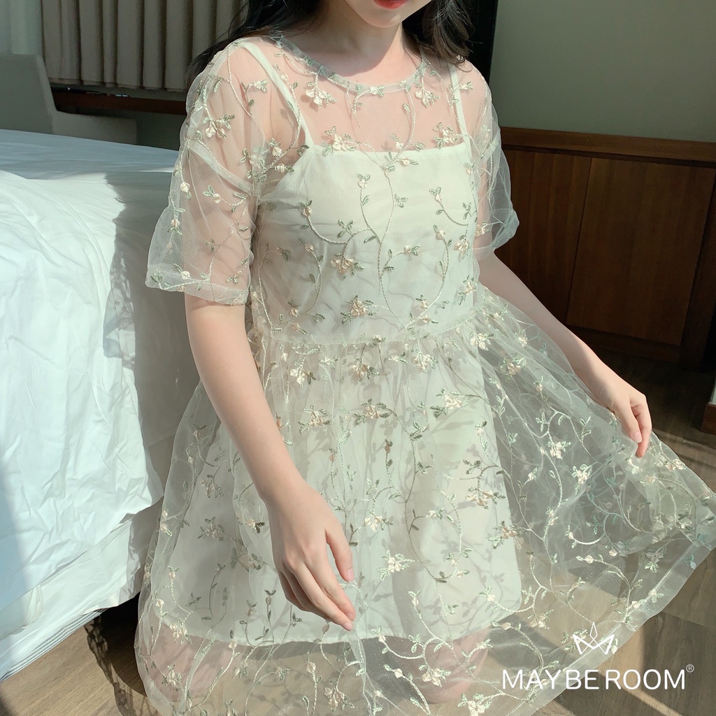 Váy hoa voan xanh Minty Mayberoom