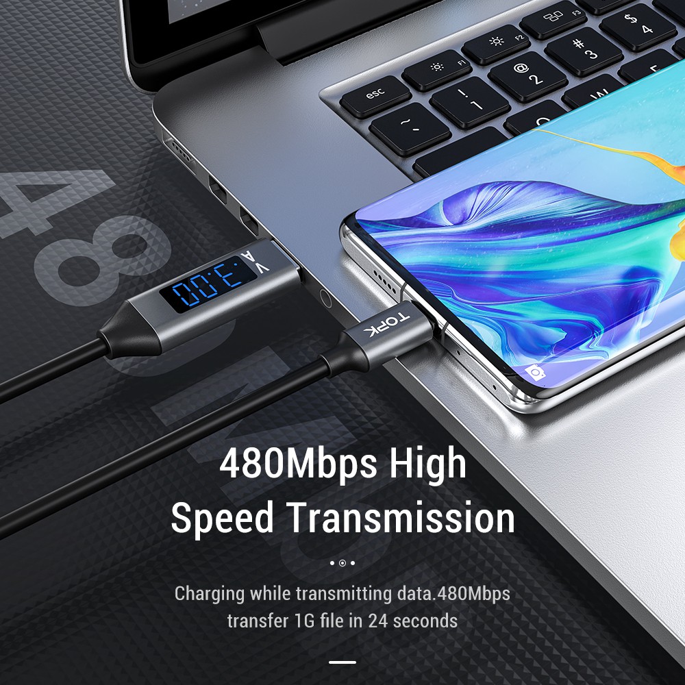 Cáp Sạc Nhanh TOPK AC27 Cổng iPhone Micro USB Type-C Hiển Thị Điện Áp Và Dòng Điện | WebRaoVat - webraovat.net.vn