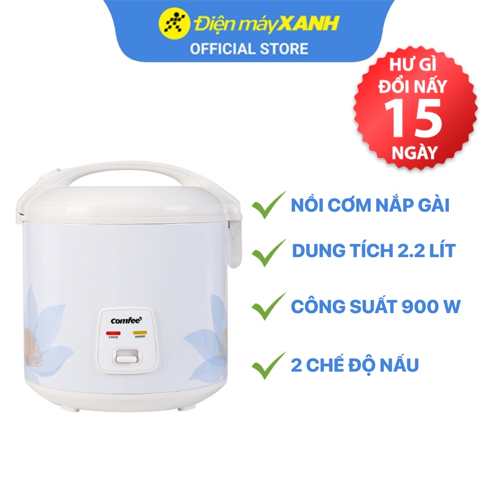 Nồi cơm điện nắp gài Comfee CR-CM2220(C) 2.2 lít 900W lòng nồi chống dính - Chính hãng BH 12 tháng