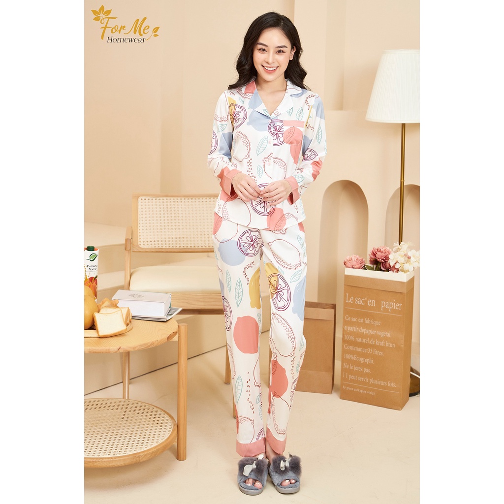 Bộ đồ ngủ, mặc nhà chất Lụa Giấy Luxury kiểu dáng dài tay ROMANTIC 04 ,forme pijama