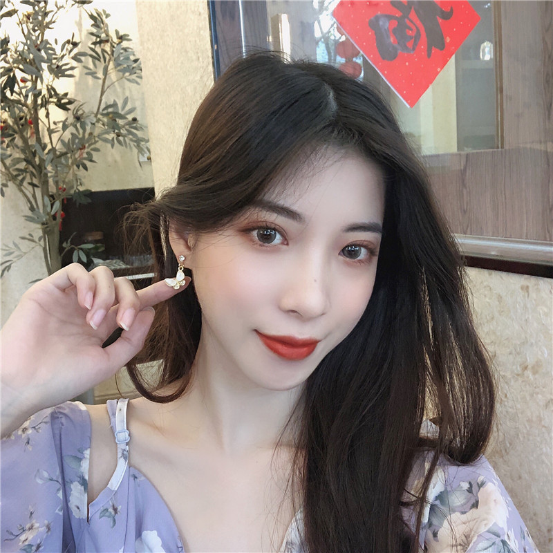 Khuyên tai kim bạc S925 hình bướm đính đá thanh lịch