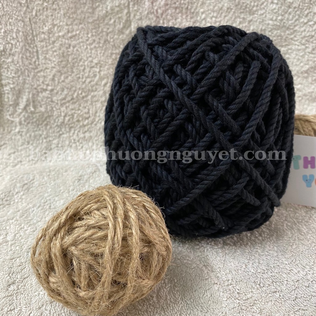 [Ảnh thật] Dây thừng cotton màu đen size 3mm và 5mm thắt Macrame