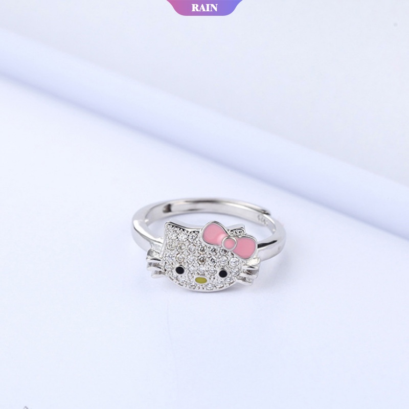 Nhẫn Hở Họa Tiết Mèo Hello Kitty Đính Đá Pha Lê Dễ Thương