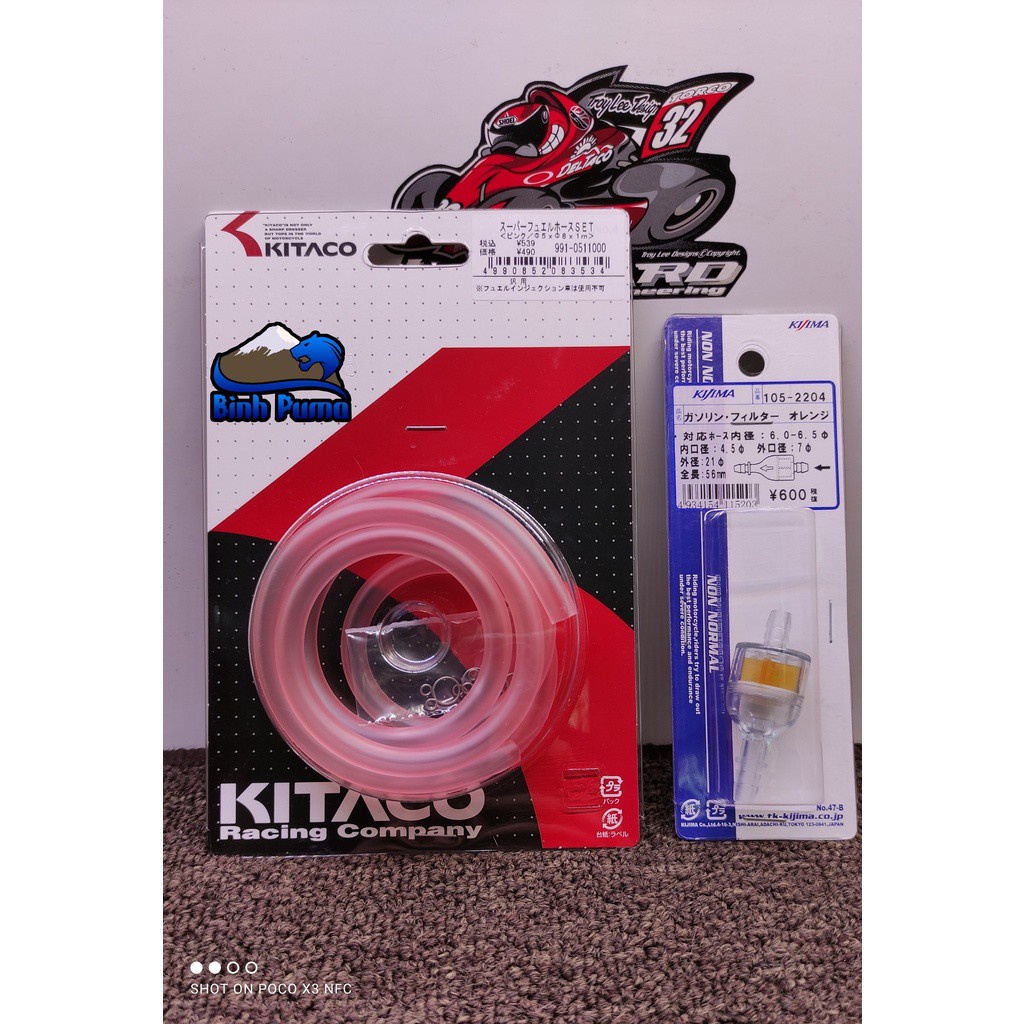 COMBO DÂY XĂNG Hồng KITACO 6mm & LỌC VÀNG KIJIMA