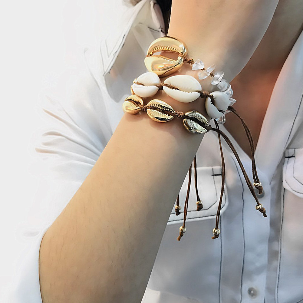 SBaby_ Bohemian Summer Beach Women Sea Shell Irregular Stone Charm Bracelet Bangle