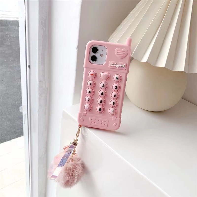 Ốp Điện Thoại Silicon Gắn Quả Bông 3D Cho iPhone 13 12 11 Pro XS MAX X XR 7 8 6 6S Plus