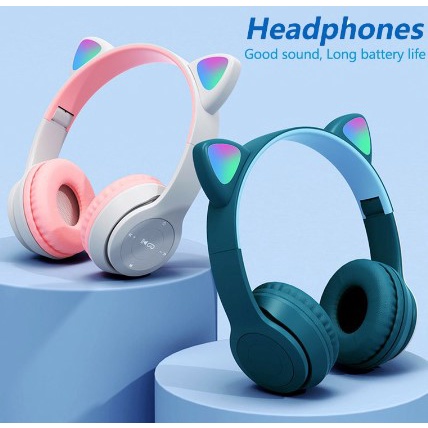 ✨Tai Nghe Chụp Tai Bluetooth P47✨Tai mèo phát sáng Tai nghe âm thanh nổi song phương Tai nghe công suất thấp