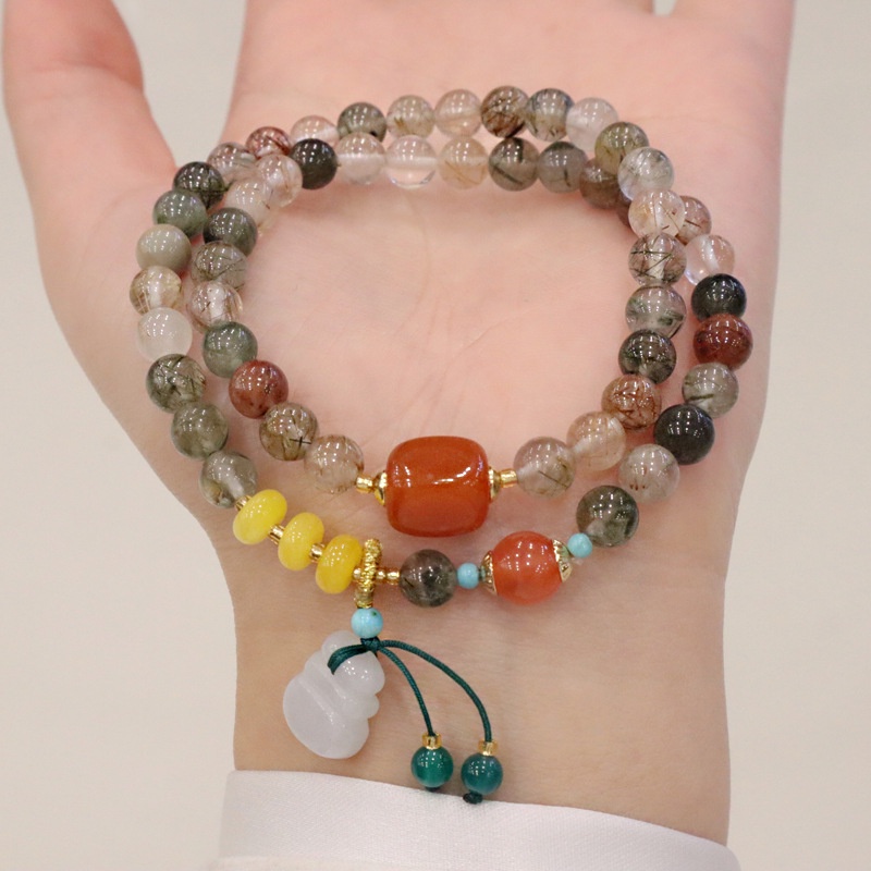 [Hàng Mới] Vòng Đeo Tay Hạt Pha Lê Xanh Lá Nhiều Màu Có Túi Đựng Tiền Xu