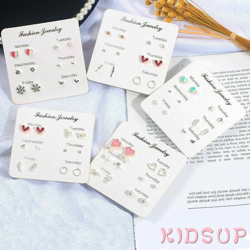 Set 6 đôi khuyên tai kim loại đính đá thời trang cho nữ