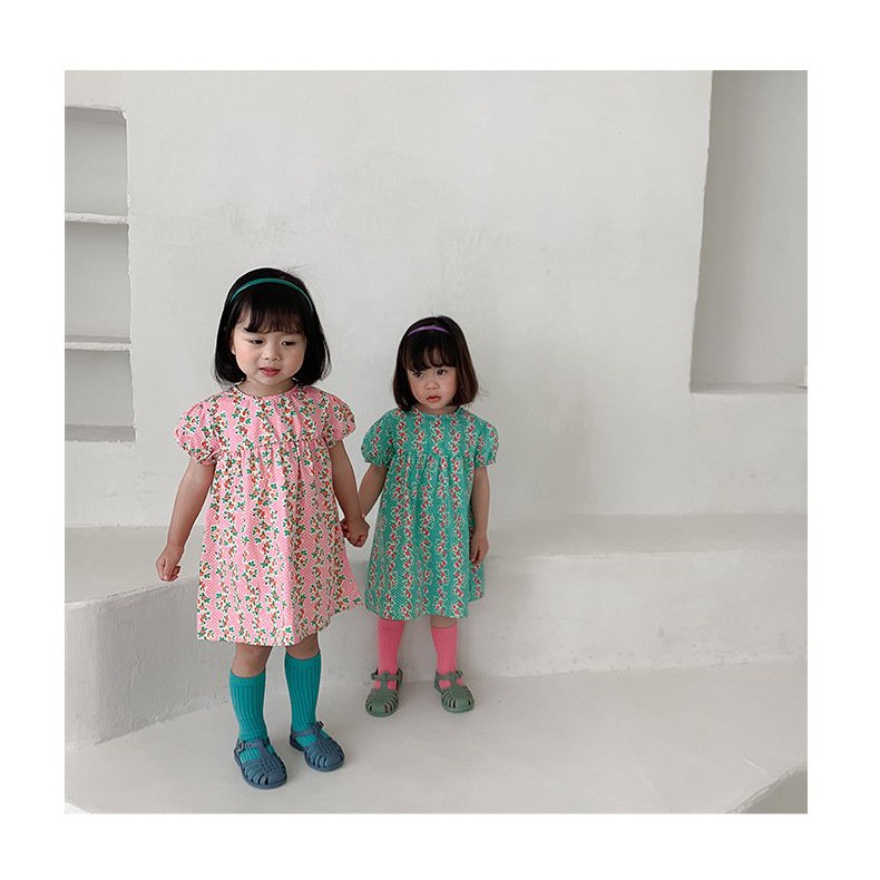 [8-24kg] Váy hoa cổ tròn vintage bé gái Style Hàn Quốc hãng DuDu Cream