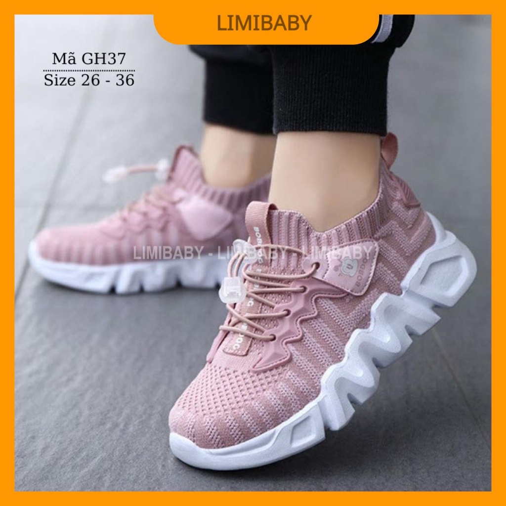 Giày thể thao bé gái 3 - 12 tuổi siêu nhẹ kháng khuẩn màu tím hồng len cổ thun phong cách năng động cá tính GH37