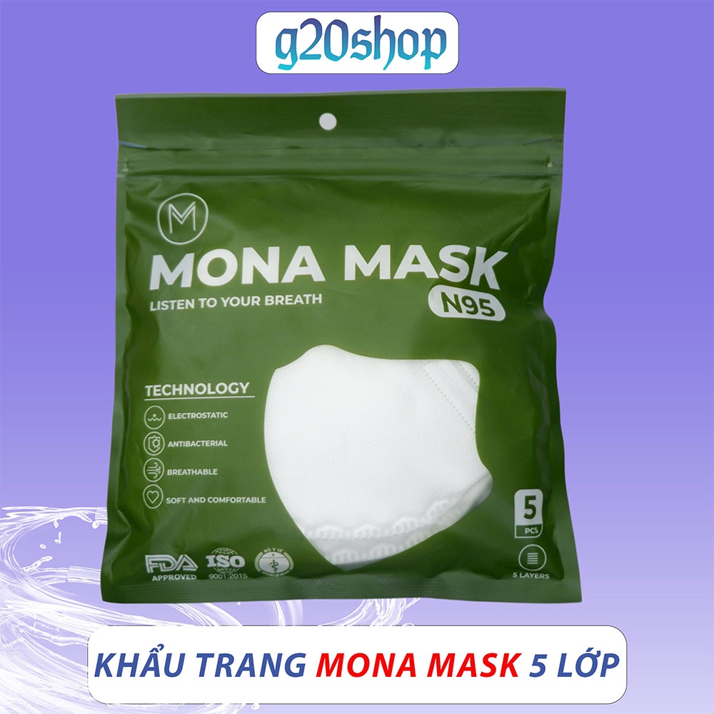 Combo 5 chiếc khẩu trang Mona 3D gồm 5 lớp kháng khuẩn NPP G20shop