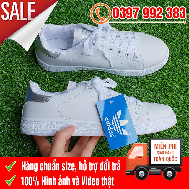 [VIDEO ẢNH THẬT] Giày Stan Smith Trắng Gót Bạc