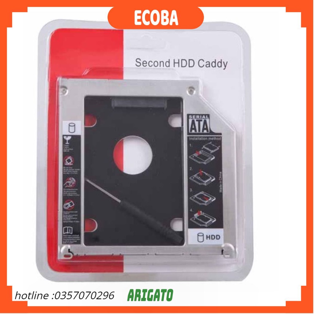 Caddy Bay HDD SSD SATA 3 9.5mm/12.7mm - Khay ổ cứng thay thế ổ DVD ECOBA