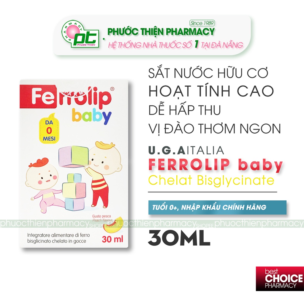 Sắt nước nhỏ giọt hữu cơ bổ máu cho bé FERROLIP baby 30ml nhập khẩu Châu Âu - Dùng được cho trẻ sơ sinh và trẻ nhỏ