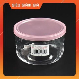 Hộp thủy tinh có nắp đậy loại màu hồng tròn 420ml