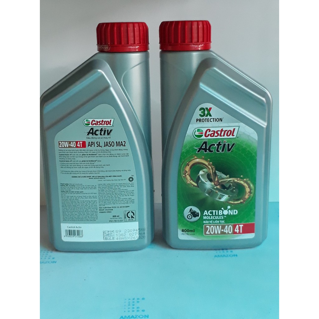 Nhớt xe số CASTROL 4T ACTIV 3X PROTECTION 20w50-20W40 0,8L, SEAL chống giả.