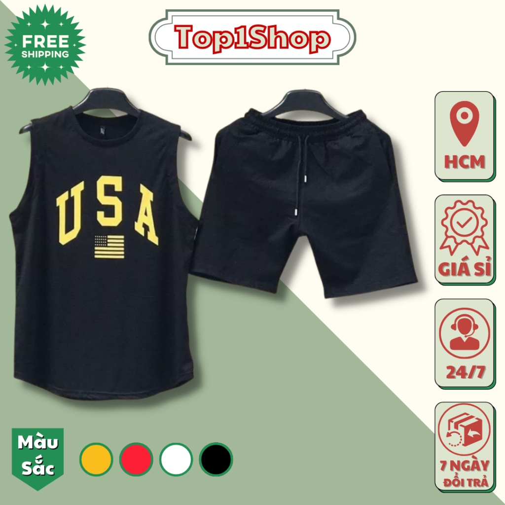 Đồ bộ USA nam sát nách đủ màu chất thun cao cấp