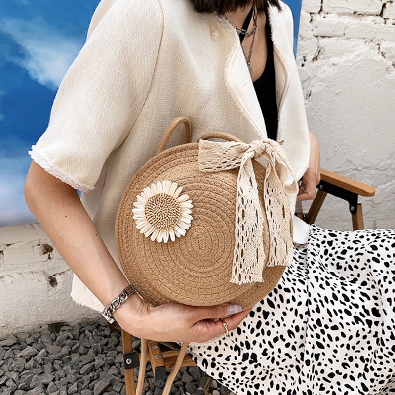 Túi Đeo Chéo Hình Tròn Đan Sợi Phong Cách Hàn Quốc Thời Trang Cho Nữ