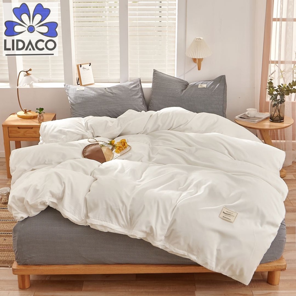Bộ chăn ga gối cotton tici mix drap caro Lidaco cotton đũi trơn dày decor phòng ngủ vintage đủ mọi cỡ nệm