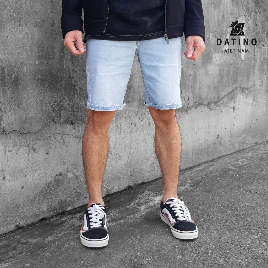 Quần Short Jean Nam DATINO Light Blue Wash chất Denim co giãn bền màu, giặt thường lần giặt máy
