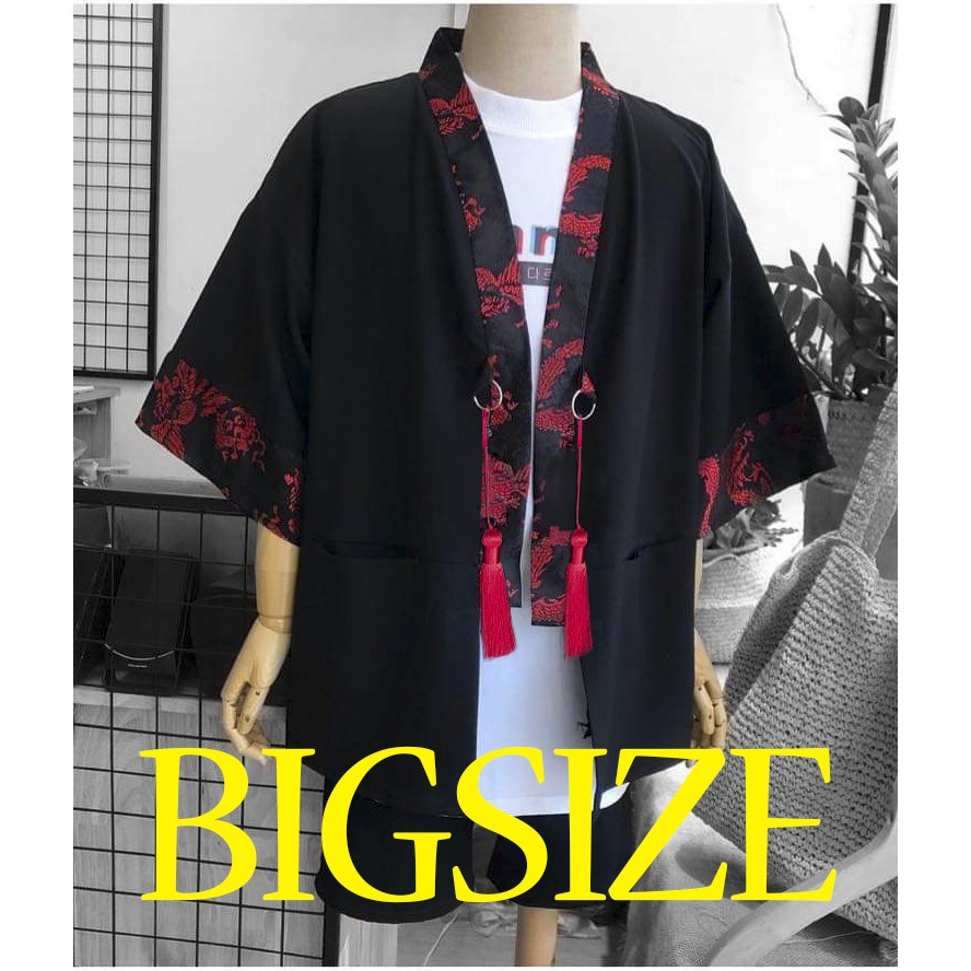 Áo haori kimono bigsize phối gấm rồng