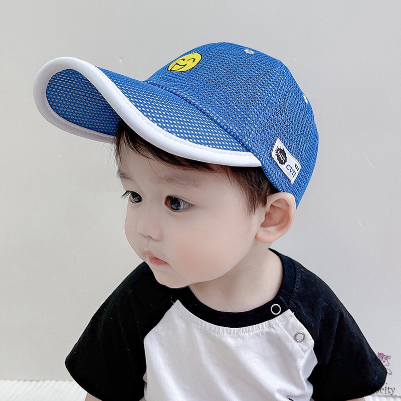 Mũ lưỡi trai phối lưới thêu họa tiết hoạt hình phong cách Hàn Quốc thời trang mùa hè dành cho bé