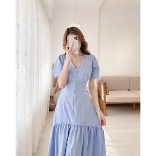 ĐẦM ĐUÔI CÁ CỔ V TAY BÈO