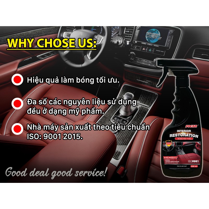 COMBO5 Focar Dung dịch dưỡng bóng nội thất 0,5L + Dưỡng bóng đen lốp Tire Care 0,5L