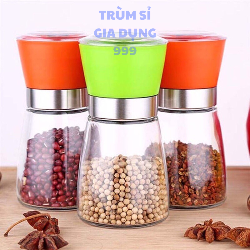 dụng cụ xay tiêu cầm tay bằng nhựa. lọ xay tiêu thủy tinh mini tiện dụng, dụng cụ xay tiêu