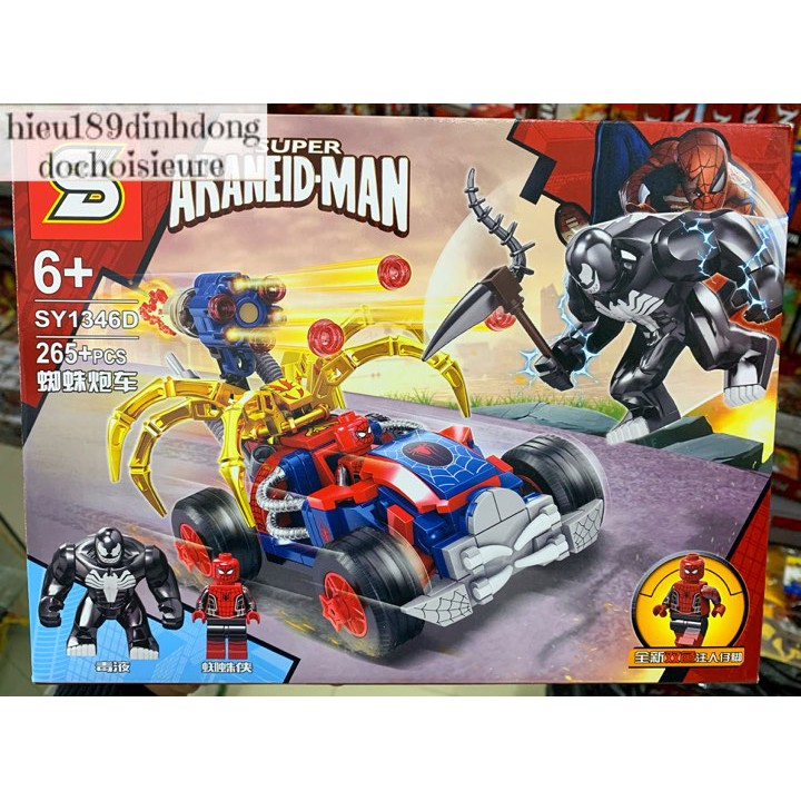 Lắp ráp xếp hình Lego siêu anh hùng SY 1346 mẫu D : Xe oto người nhện đại chiến venom 265+ mảnh