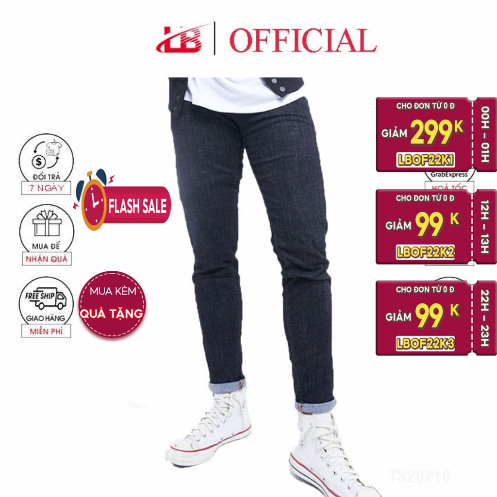 Quần jean nam LB, vải jean denim co giãn, màu xám đen trơn, phom slim fit DNBB5226 - Hàng nhập khẩu
