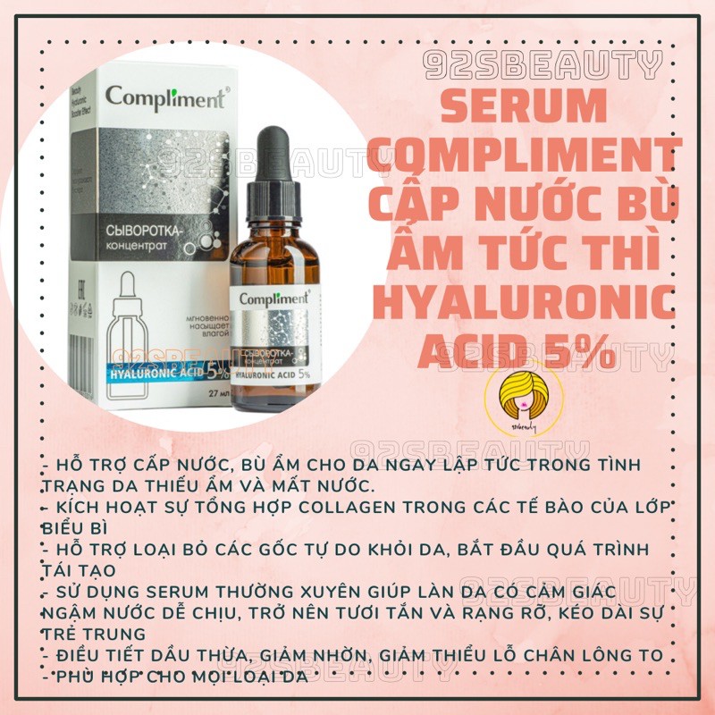 Serum Compliment Hyaluronic Acid 5% cấp nước bù ẩm cho da tức thì