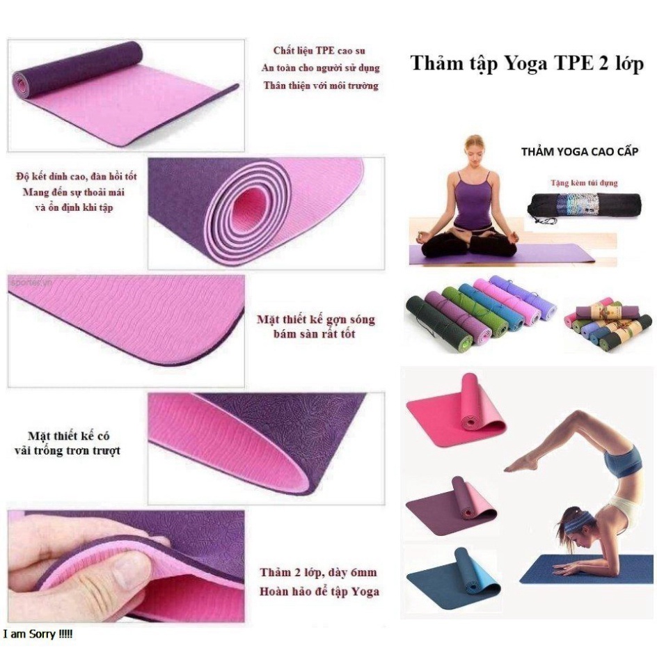 Thảm Tập Yoga TPE 2 Lớp 6mm Tập Tại Nhà Tiện Lợi Đa Năng